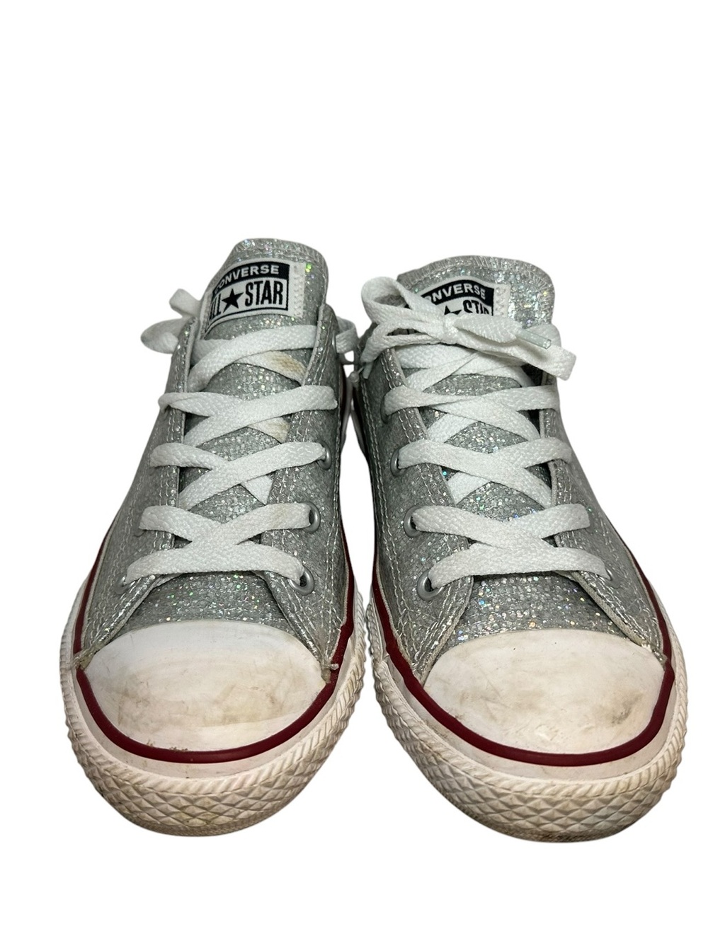 Converse Chuck Taylor All Star Silver Glitter Low Top Sneakers Kids Size 2Y